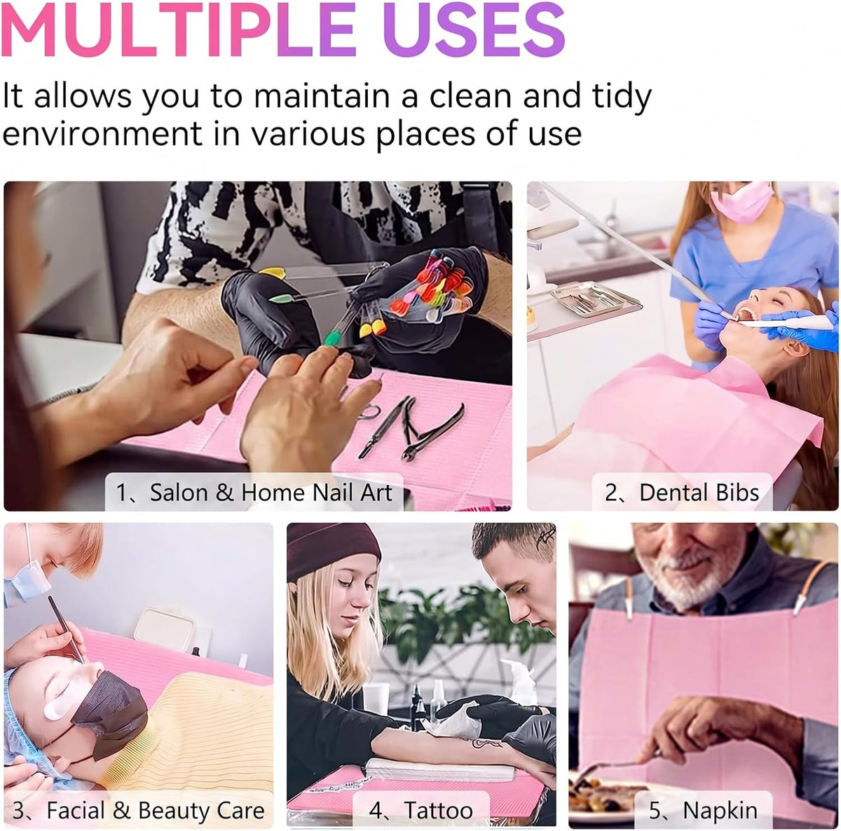 50 Pcs Pink Disposable Nail Mats, 18"x13" Waterproof
