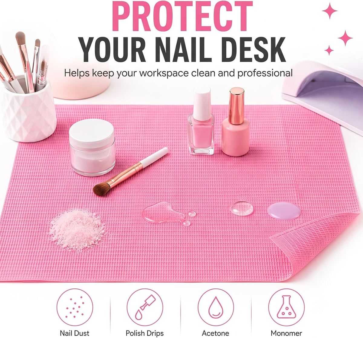 50 Pcs Pink Disposable Nail Mats, 18"x13" Waterproof