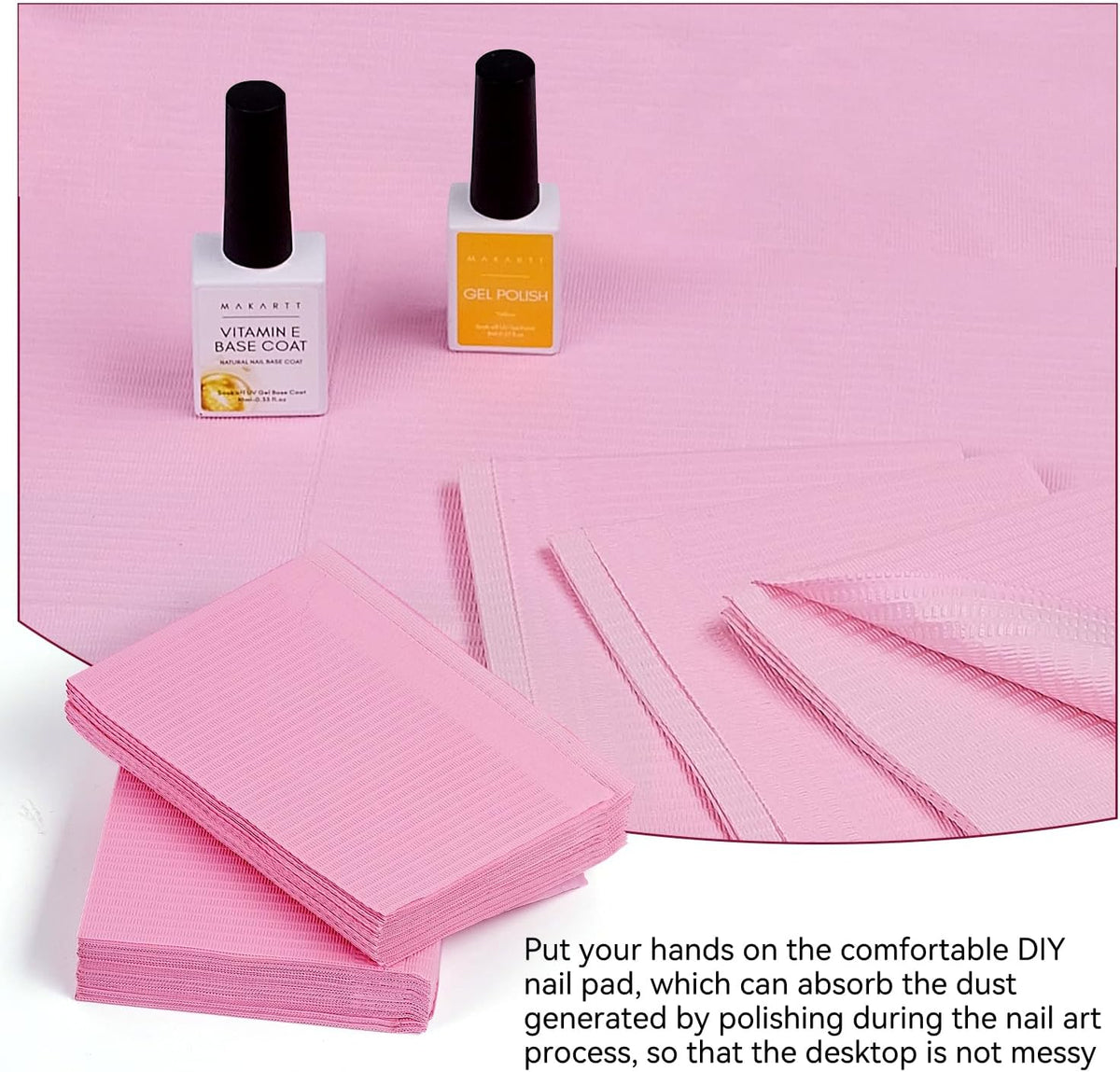 50 Pcs Pink Disposable Nail Mats, 18"x13" Waterproof