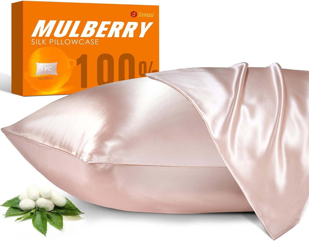 100% Mulberry Silk Pillowcase for Hair and Skin, 22 Momme Pure Natural Silk Pillow Case Both Sided with Zipper, Pillow Cover for Women Mom Men (Light Pink, Standard 20''×26'', 1 Pack)