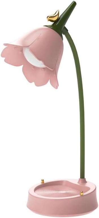 Flower LED Desk Lamp Cordless Table Light Adjustable Gooseneck Dimmable Touch Rechargeable Battery Student Bedroom Room Lighting Table Light House Decor (Pink)