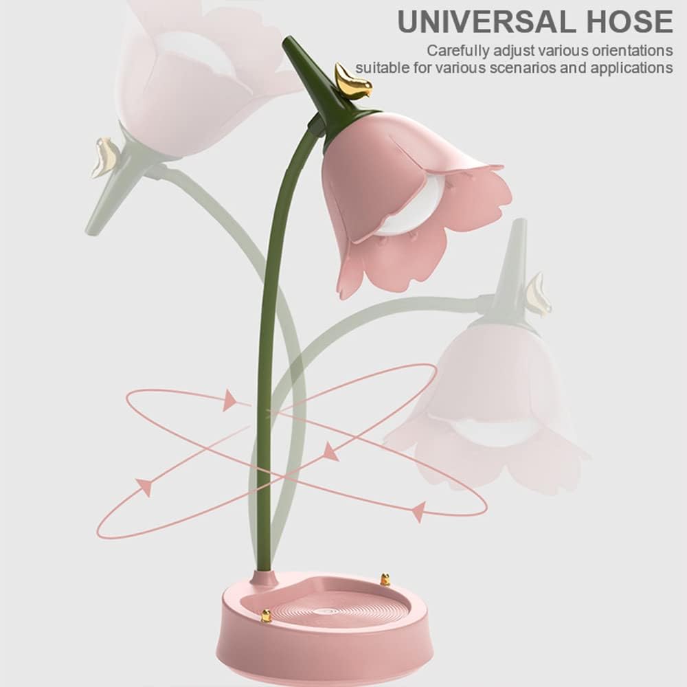 Flower LED Desk Lamp Cordless Table Light Adjustable Gooseneck Dimmable Touch Rechargeable Battery Student Bedroom Room Lighting Table Light House Decor (Pink)