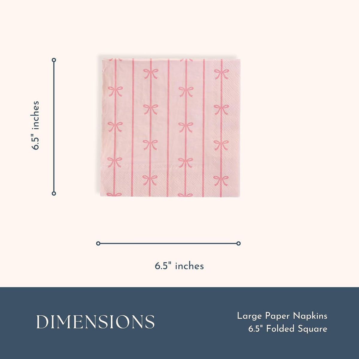 Light Pink Signature Bow Large Napkins, Pack of 20, 6.5"