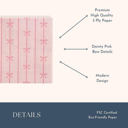 Light Pink Signature Bow Large Napkins, Pack of 20, 6.5"