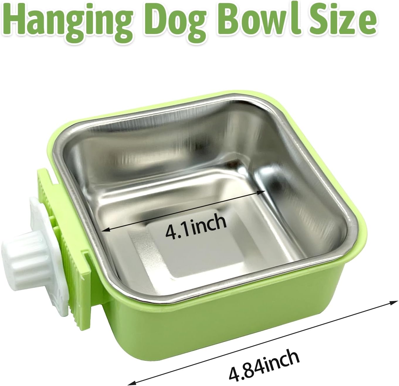 kathson Crate Dog Bowl, Removable Stainless Steel Hanging Pet Kennel Cage Bowl Food & Water Feeder Coop Cup for Puppy, Cat, Rabbit, Guinea Pigs 3pcs Small Square(Blue, Green, and Pink)