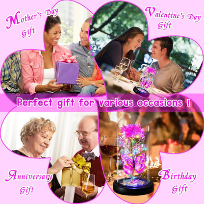 Valentines Rose Gifts for Her Galaxy Pink Butterfly Rose in Glass Dome, Light Up Forever Roses Birthday Gifts for Women Mom Grandma Wife Gift, Eternal Rose Gift for Mother's Day Anniversary Valentines