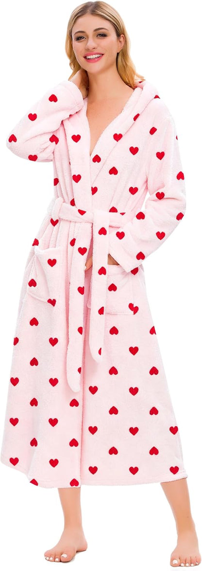 Girls & Women Fleece Hooded Robes, Soft Fuzzy Bathrobe Warm Plush Fluffy Bath Robe for Kids Womens