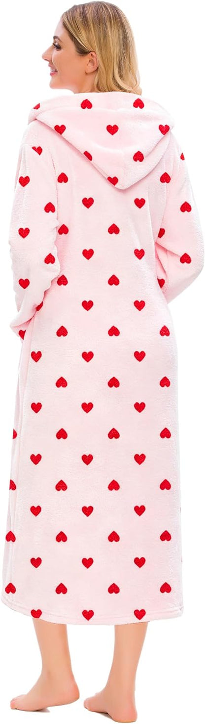 Girls & Women Fleece Hooded Robes, Soft Fuzzy Bathrobe Warm Plush Fluffy Bath Robe for Kids Womens