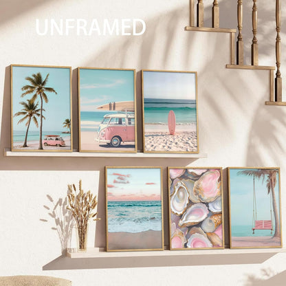 6Pcs Pink Coastal Beachy Wall Art Coastal Granddaughter Ocean Preppy Room Wall Decor Beach Aesthetic Paintings Pictures Posters Prints Artwork for Teen Girls Dorm Home Decoration(8x10 in Poster)