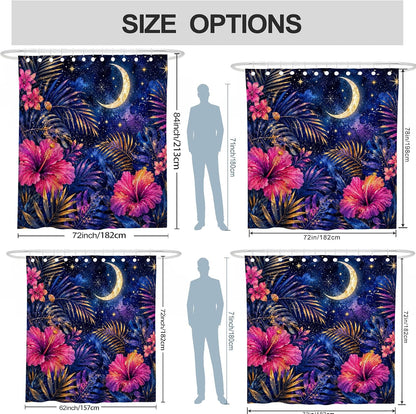 Hibiscus Shower Curtain, Tropical Nature Palm Leaves Stars Summer Peach Waterproof Fabric Bathtub Cloth Curtains Decor for Bathroom Guest Room 72x84 Inch
