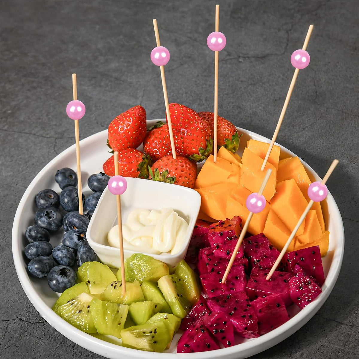 100Pcs Fancy Toothpicks for Appetizers,4.7Inch Pink Pearl Cocktail Picks For Drinks,Bamboo Appetizer Skewers for Charcuterie Boards Accessories,Martini, Sandwich,Desserts,Fruit,Pink Party Decorations