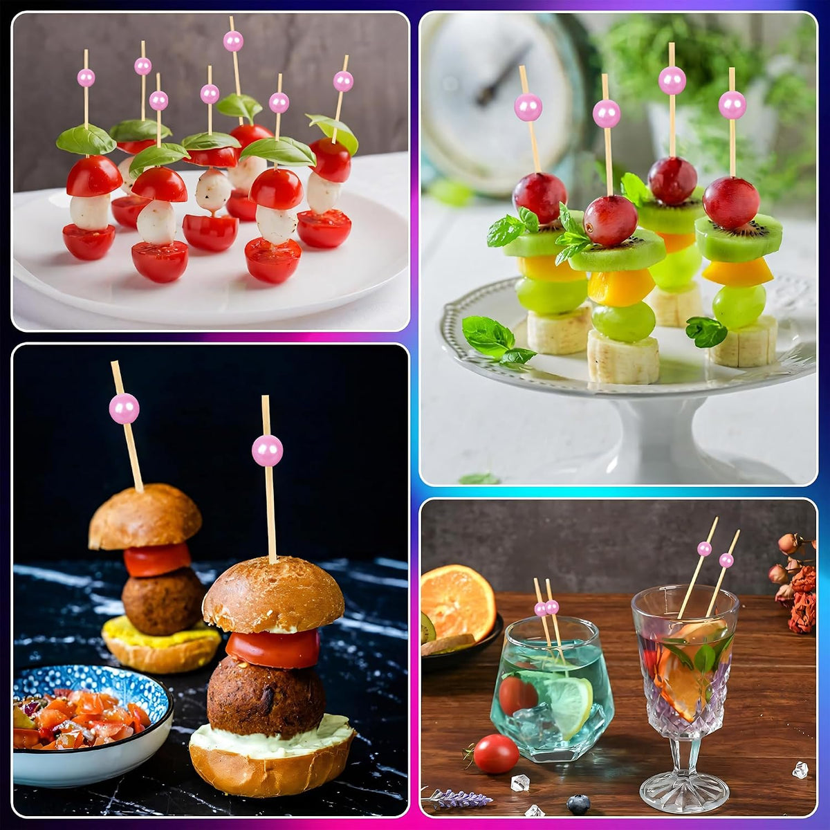 100Pcs Fancy Toothpicks for Appetizers,4.7Inch Pink Pearl Cocktail Picks For Drinks,Bamboo Appetizer Skewers for Charcuterie Boards Accessories,Martini, Sandwich,Desserts,Fruit,Pink Party Decorations