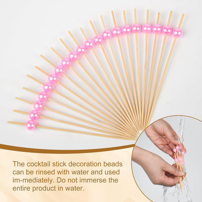 100Pcs Fancy Toothpicks for Appetizers,4.7Inch Pink Pearl Cocktail Picks For Drinks,Bamboo Appetizer Skewers for Charcuterie Boards Accessories,Martini, Sandwich,Desserts,Fruit,Pink Party Decorations