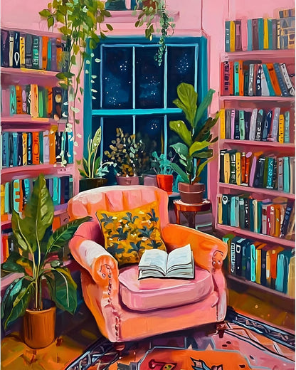 Book Room Paint by Number for Adults Beginners, Study Room Adults Paint by Numbers Kits on Canvas, DIY Oil Painting Acrylic Paints for Home Wall Art Decor(16x20inch)