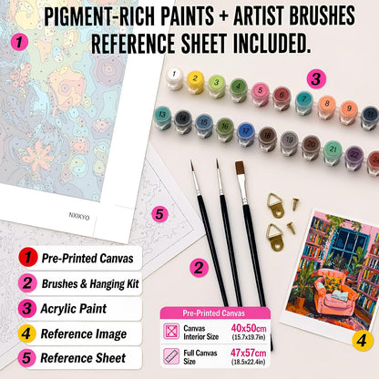 Book Room Paint by Number for Adults Beginners, Study Room Adults Paint by Numbers Kits on Canvas, DIY Oil Painting Acrylic Paints for Home Wall Art Decor(16x20inch)