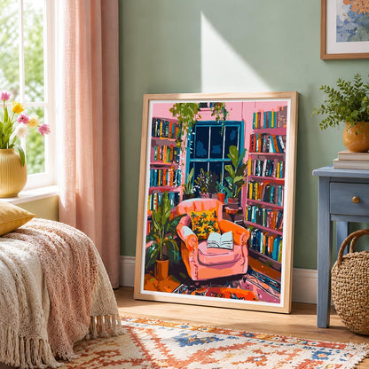 Book Room Paint by Number for Adults Beginners, Study Room Adults Paint by Numbers Kits on Canvas, DIY Oil Painting Acrylic Paints for Home Wall Art Decor(16x20inch)