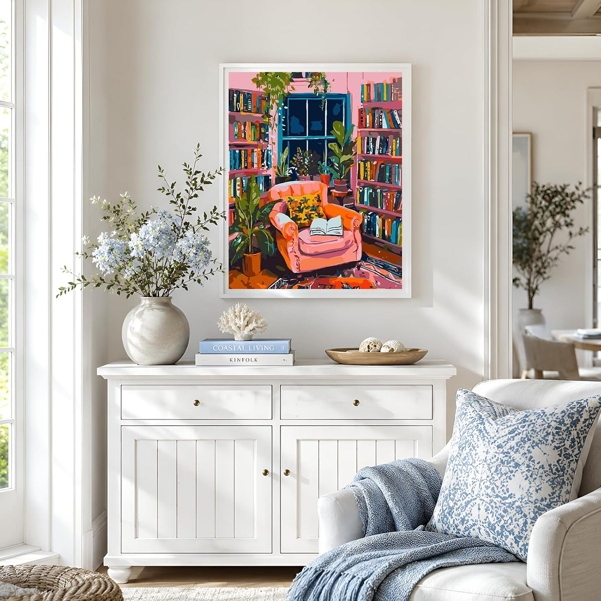 Book Room Paint by Number for Adults Beginners, Study Room Adults Paint by Numbers Kits on Canvas, DIY Oil Painting Acrylic Paints for Home Wall Art Decor(16x20inch)