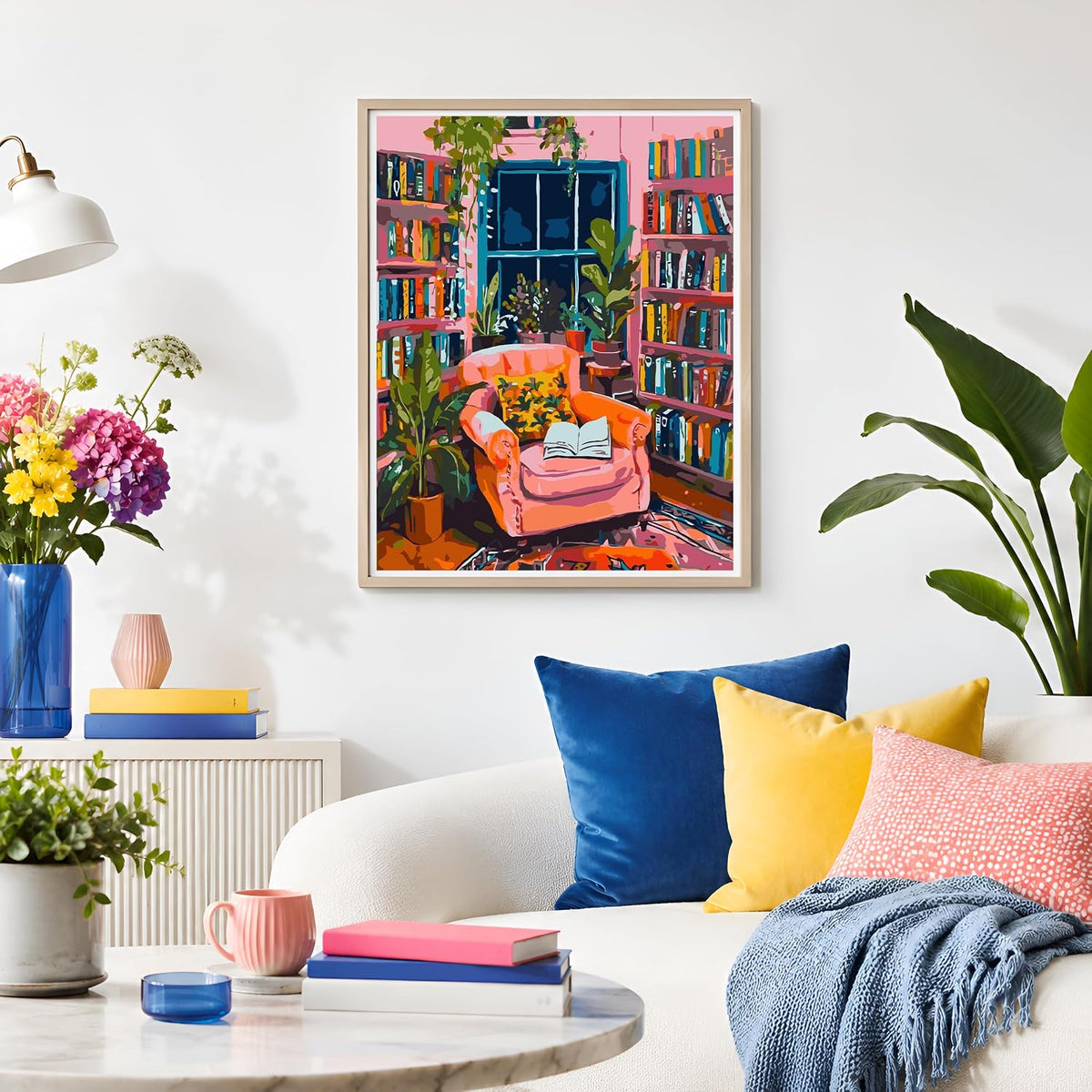 Book Room Paint by Number for Adults Beginners, Study Room Adults Paint by Numbers Kits on Canvas, DIY Oil Painting Acrylic Paints for Home Wall Art Decor(16x20inch)
