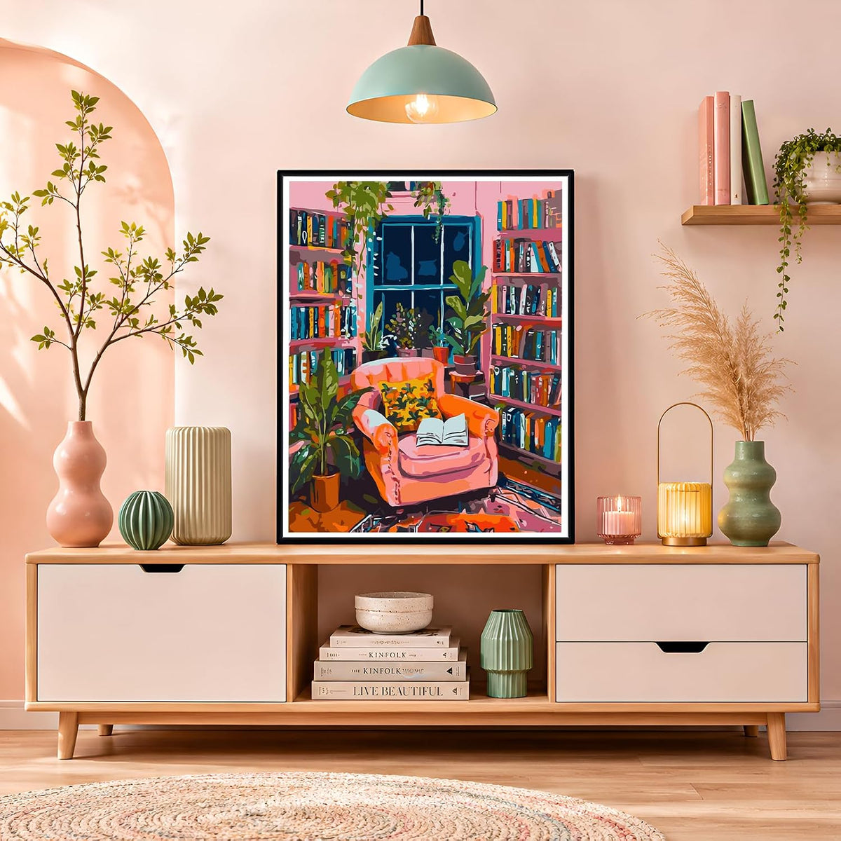 Book Room Paint by Number for Adults Beginners, Study Room Adults Paint by Numbers Kits on Canvas, DIY Oil Painting Acrylic Paints for Home Wall Art Decor(16x20inch)