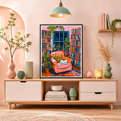 Book Room Paint by Number for Adults Beginners, Study Room Adults Paint by Numbers Kits on Canvas, DIY Oil Painting Acrylic Paints for Home Wall Art Decor(16x20inch)