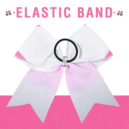 6PCS 8" Large Glitter Cheer Bows Black and Pink Gradient Color Rhinestone Shiny Cheer Hair Bows Elastic Band Ponytail Holder for Cheerleader Girls Sports -White/Pink/Black
