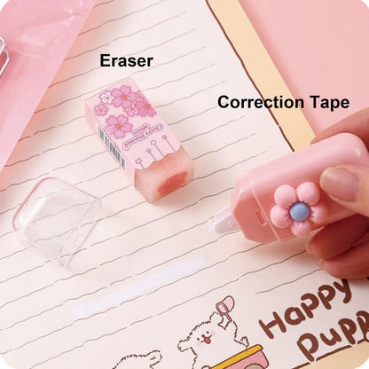 6 Pcs Cute Pink Stationery Set Kawaii School Supplies Office Supplies Women Stationery Kit Including Ballpoint Pens Pencil Highlighter Correction Tape Ruler Eraser (Pink)
