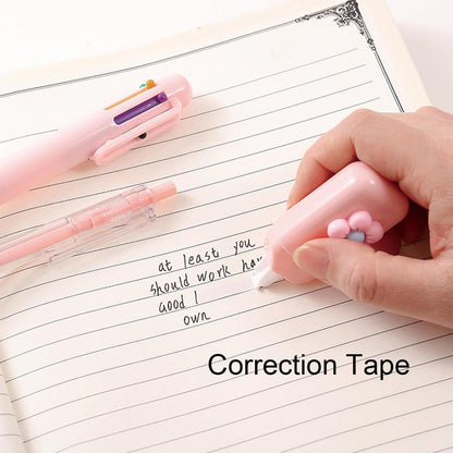 6 Pcs Cute Pink Stationery Set Kawaii School Supplies Office Supplies Women Stationery Kit Including Ballpoint Pens Pencil Highlighter Correction Tape Ruler Eraser (Pink)