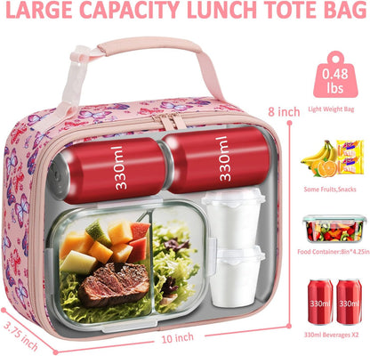 Lunch Box Kids Insulated Lunch Tote Bag Pink Butterfly