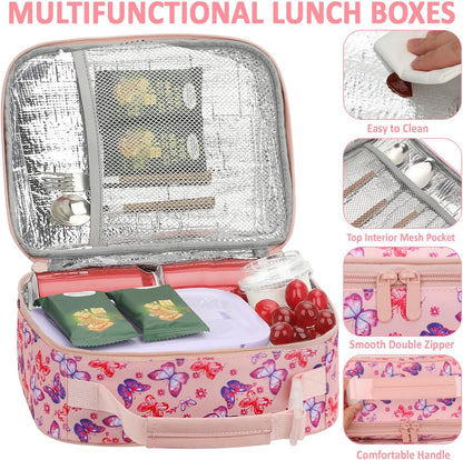 Lunch Box Kids Insulated Lunch Tote Bag Pink Butterfly