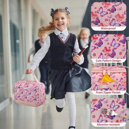 Lunch Box Kids Insulated Lunch Tote Bag Pink Butterfly