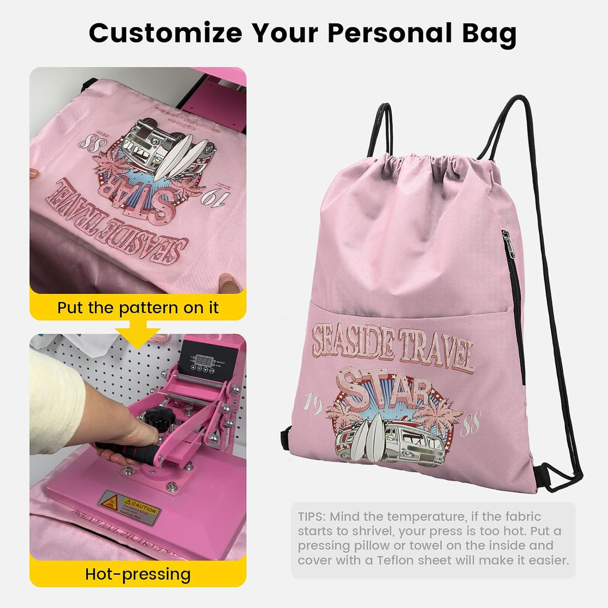 Drawstring Backpack with Side Pocket for Men Women