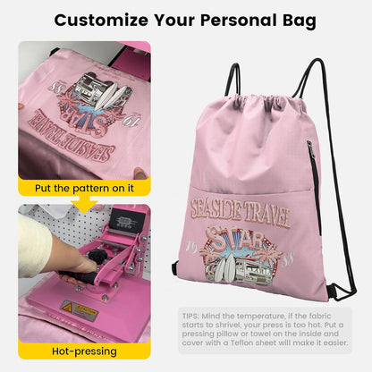 Drawstring Backpack with Side Pocket for Men Women