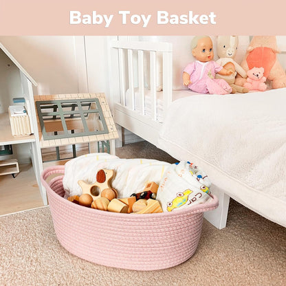 Small Woven Rope Gift Basket Empty, 12"x 8"x 5", Pink