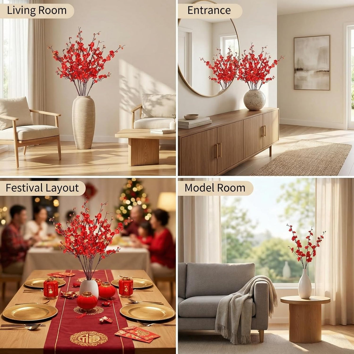 8pcs Red Cherry Blossom Branches 36in Cherry Blossom Decor