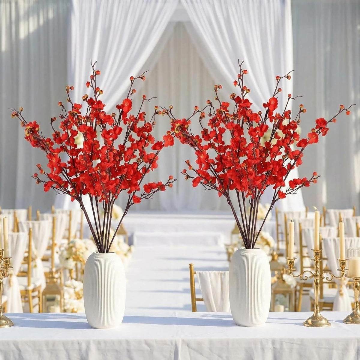 8pcs Red Cherry Blossom Branches 36in Cherry Blossom Decor
