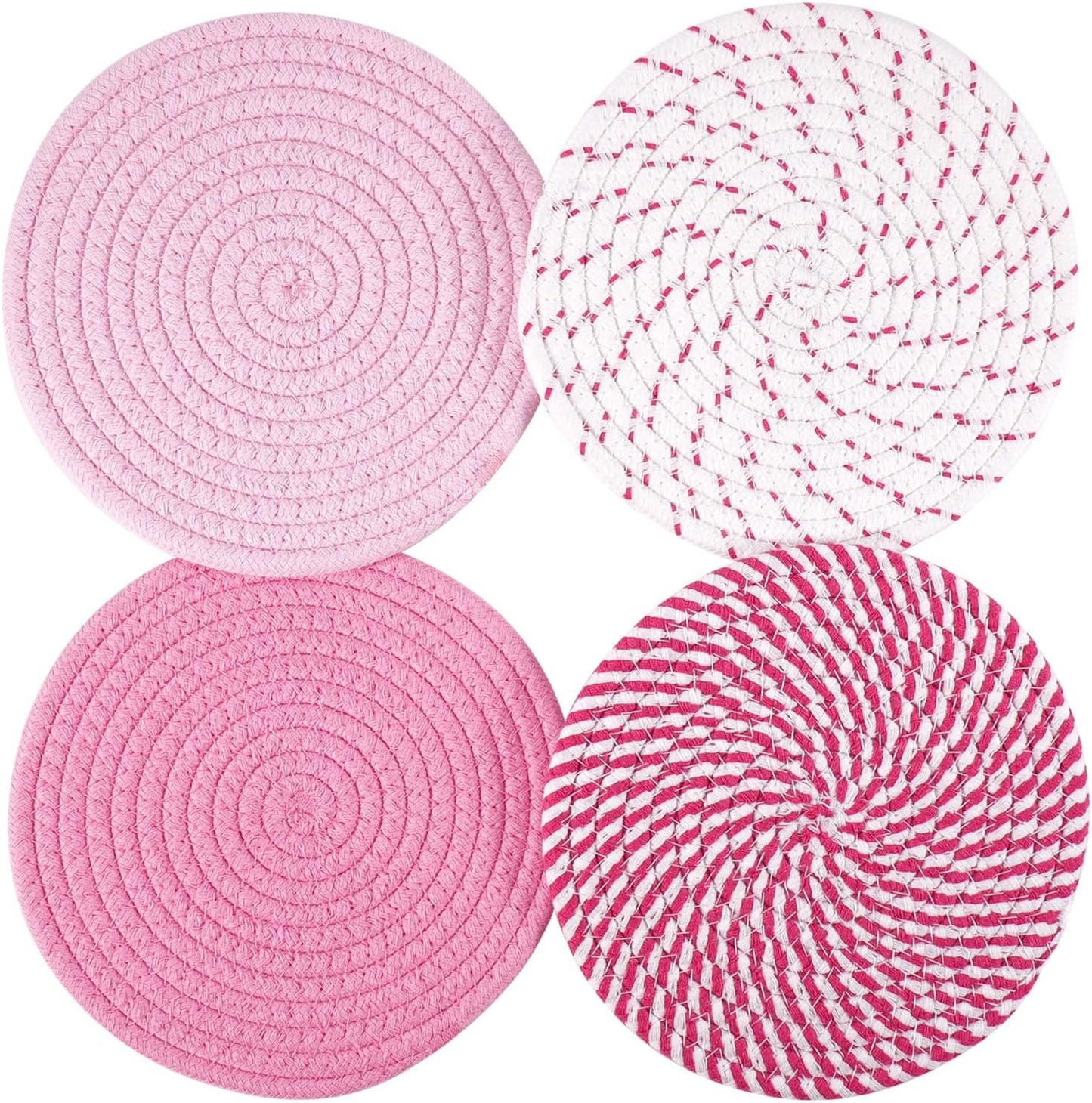 7inch Trivets for Hot Dishes with a Kraft Paper Gift Box,Trivet Mats Set for Hot Pots and Pans, 4 Heat Resistant Pot Holders for Kitchen,Home Essentials,Housewarming Gift(Pink)
