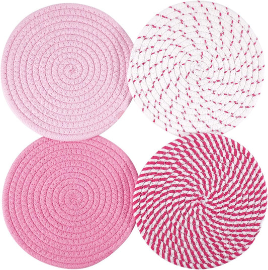 7inch Trivets for Hot Dishes with a Kraft Paper Gift Box,Trivet Mats Set for Hot Pots and Pans, 4 Heat Resistant Pot Holders for Kitchen,Home Essentials,Housewarming Gift(Pink)