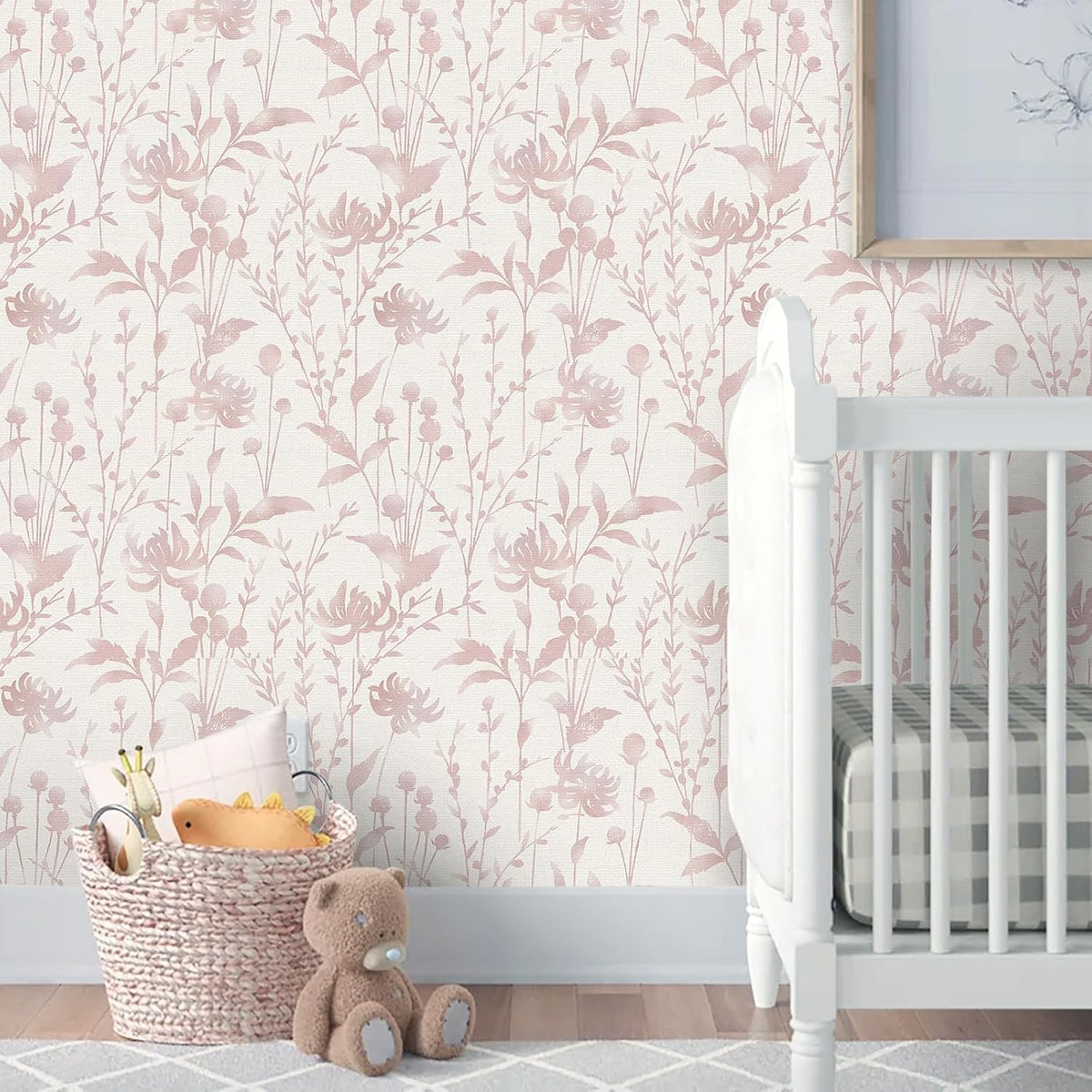Peel and Stick Wallpaper Pink Floral Leaf Wallpaper 16.1" X 118" Self Adhesive Removable Wallpaper Waterproof Contact Paper for Living Room Bedroom Bathroom Decor Vinyl Rolls