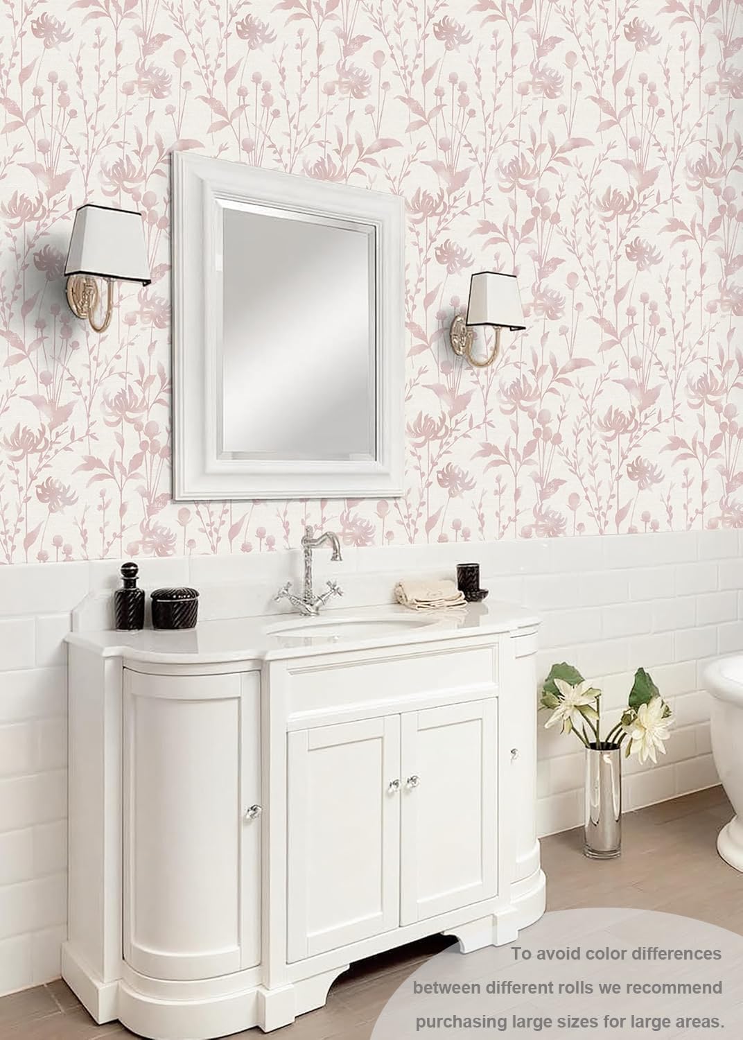 Peel and Stick Wallpaper Pink Floral Leaf Wallpaper 16.1" X 118" Self Adhesive Removable Wallpaper Waterproof Contact Paper for Living Room Bedroom Bathroom Decor Vinyl Rolls