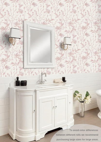 Peel and Stick Wallpaper Pink Floral Leaf Wallpaper 16.1" X 118" Self Adhesive Removable Wallpaper Waterproof Contact Paper for Living Room Bedroom Bathroom Decor Vinyl Rolls