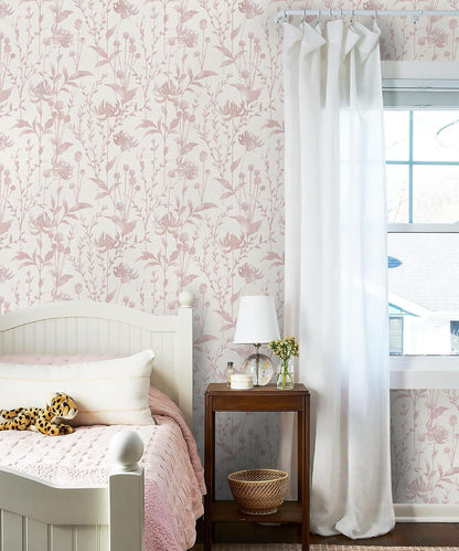 Peel and Stick Wallpaper Pink Floral Leaf Wallpaper 16.1" X 118" Self Adhesive Removable Wallpaper Waterproof Contact Paper for Living Room Bedroom Bathroom Decor Vinyl Rolls