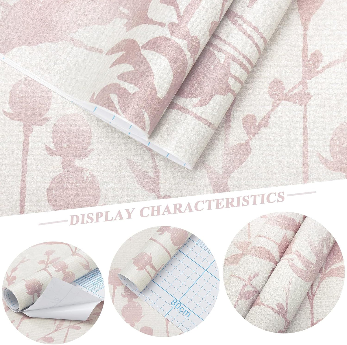 Peel and Stick Wallpaper Pink Floral Leaf Wallpaper 16.1" X 118" Self Adhesive Removable Wallpaper Waterproof Contact Paper for Living Room Bedroom Bathroom Decor Vinyl Rolls