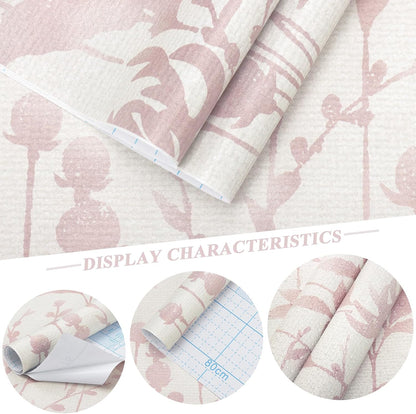 Peel and Stick Wallpaper Pink Floral Leaf Wallpaper 16.1" X 118" Self Adhesive Removable Wallpaper Waterproof Contact Paper for Living Room Bedroom Bathroom Decor Vinyl Rolls