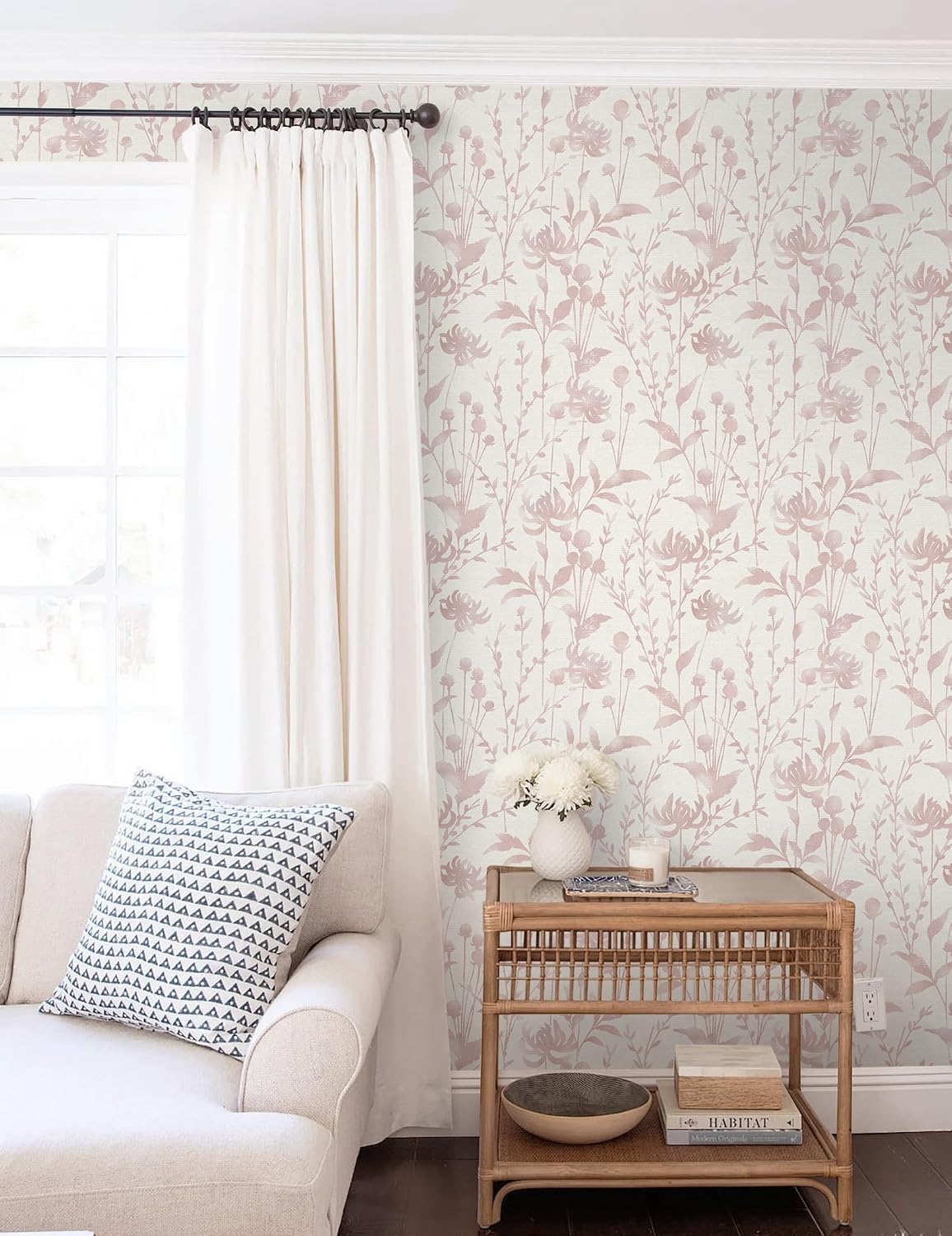 Peel and Stick Wallpaper Pink Floral Leaf Wallpaper 16.1" X 118" Self Adhesive Removable Wallpaper Waterproof Contact Paper for Living Room Bedroom Bathroom Decor Vinyl Rolls