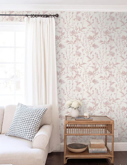 Peel and Stick Wallpaper Pink Floral Leaf Wallpaper 16.1" X 118" Self Adhesive Removable Wallpaper Waterproof Contact Paper for Living Room Bedroom Bathroom Decor Vinyl Rolls