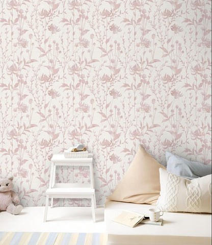 Peel and Stick Wallpaper Pink Floral Leaf Wallpaper 16.1" X 118" Self Adhesive Removable Wallpaper Waterproof Contact Paper for Living Room Bedroom Bathroom Decor Vinyl Rolls