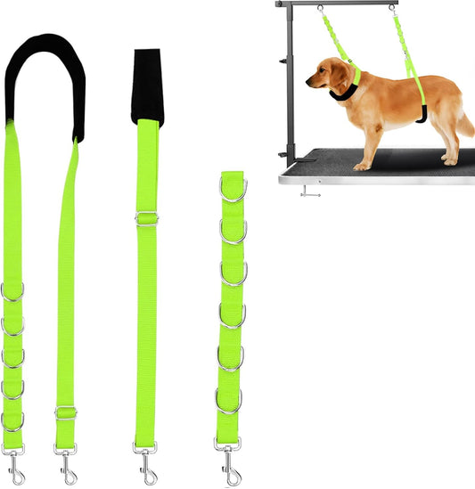 ASOCEA Dog Grooming Belly Strap Dogs Grooming Table Arm Extender Loop with D-Rings Adjustable Bathing Restraint Leash No Sit Haunch Holder for Small & Medium Dog Cat Hair Cutting Washing (Green)