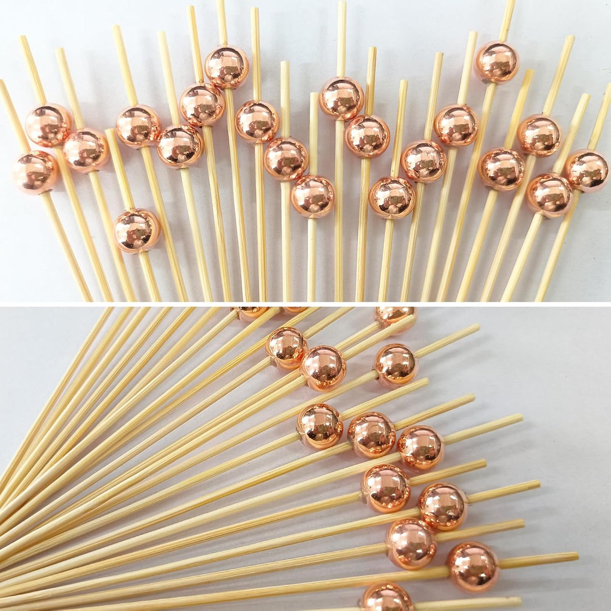100 Pcs Cocktail Picks, 4.7 Inch Ball Toothpicks for Appetizers, Cocktail Skewers for Drinks, Fruits, Wooden Long Toothpicks Charcuterie Sticks, Party Decorations Supplies (Rose Gold)