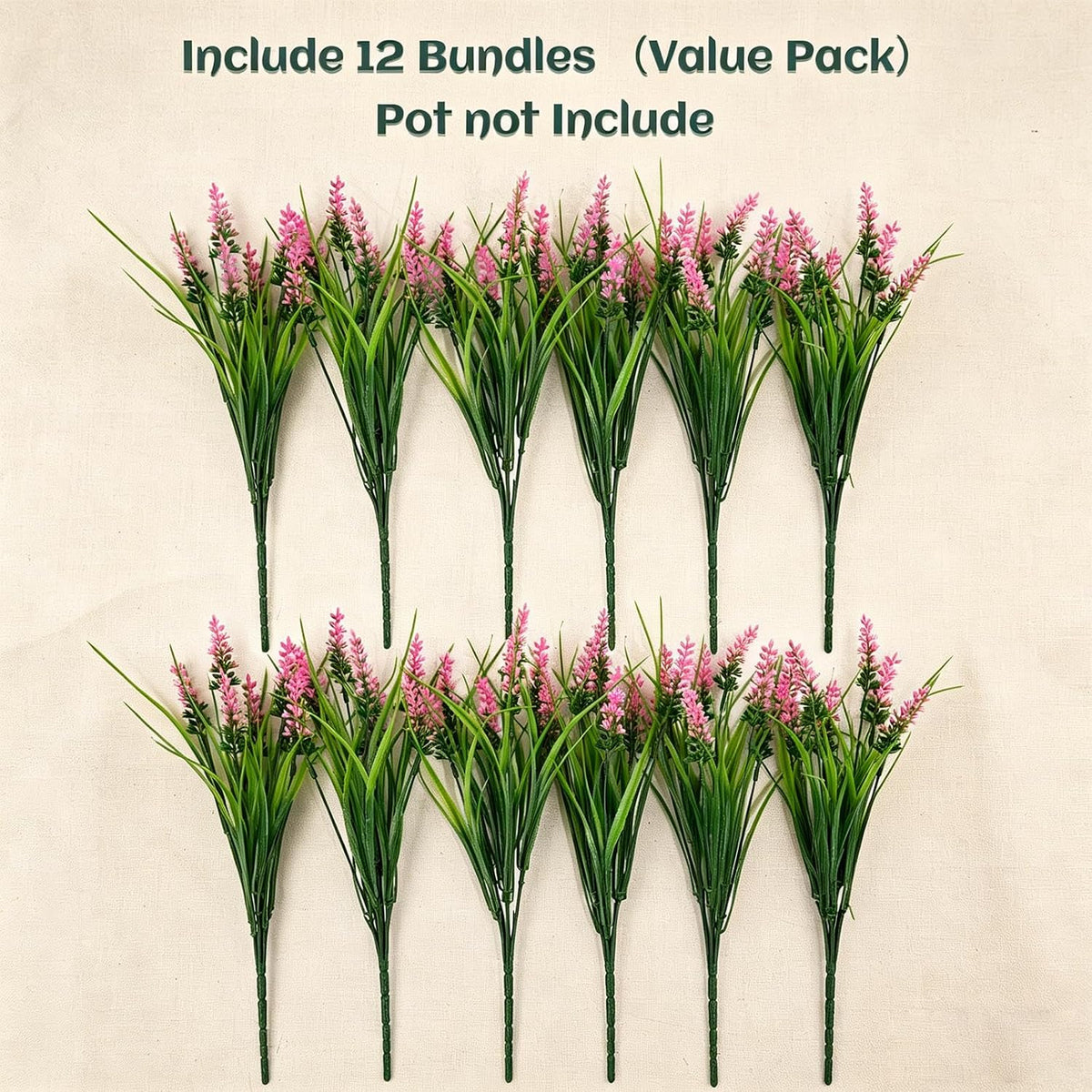 12Pcs Artificial Fake Flowers Monkey Grass for Outdoors, UV Resistant Realistic No Fade Faux Greenery Plants with Pink Flowers for Planter Home Garden Porch Patio Window Box