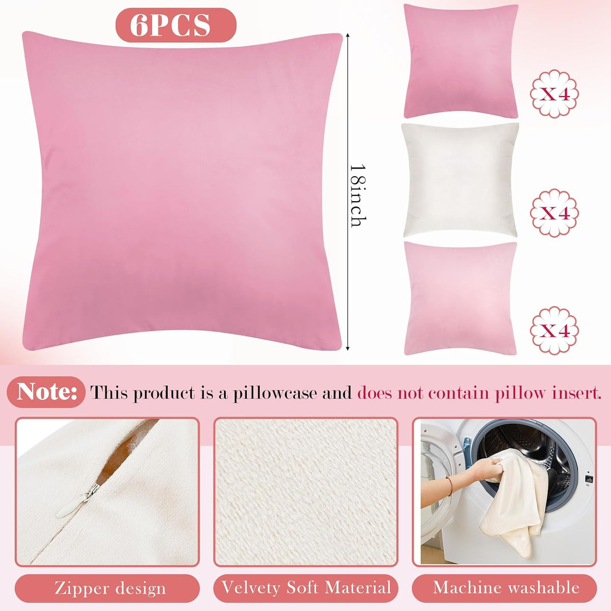 12 Pcs Pink Velvet Throw Pillow Covers 18x18 Picnic Cushion Case